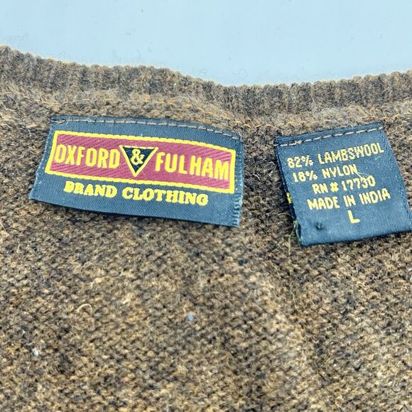 VTG Oxford & Fulham V-Neck Sweater Women's 82% LambsWool/Nylon Blend Brown-Sz L - Picture 4 of 4